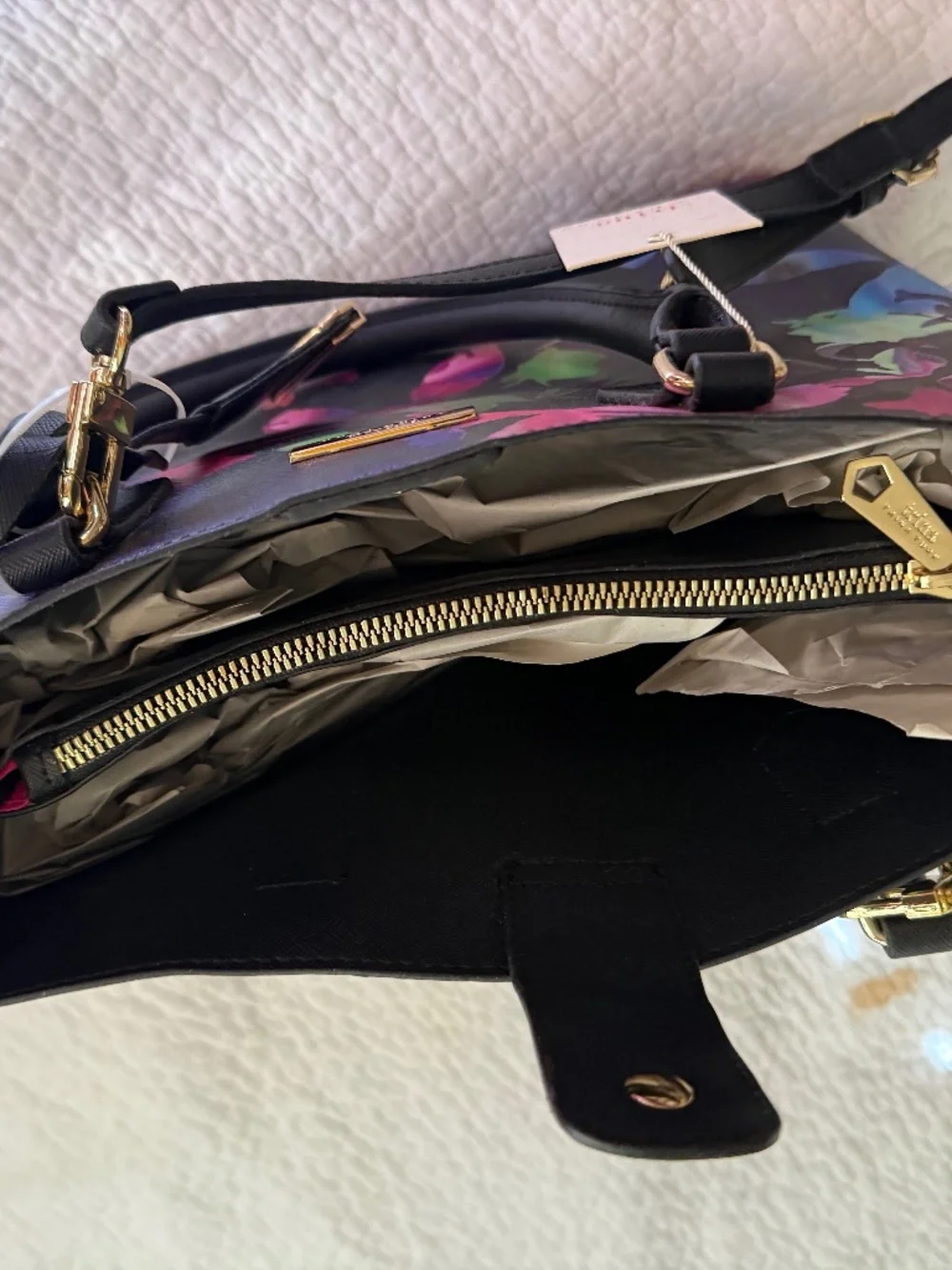 Trina Turk Floral Structured Satchel – TTT‑SDFZ03‑LEA – Vegan Leather – NWT